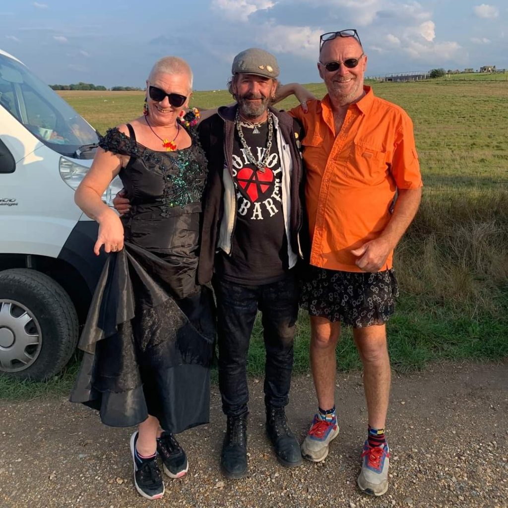 The author, her brother, and a friend meet up on the drove, September 2023